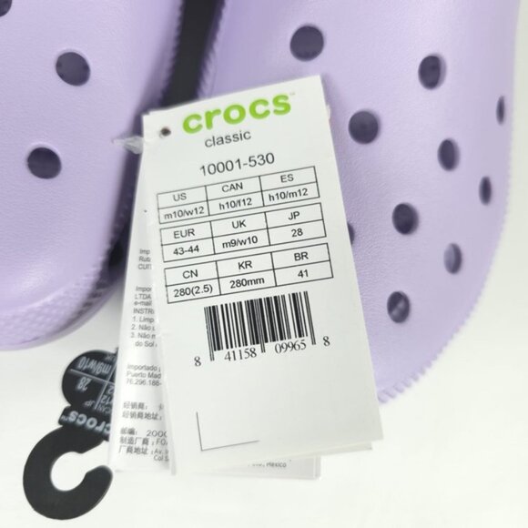 NWT CROCS Classic Clogs Lavender UNISEX 10001-530 Size Men’s 10   Women’s‎ 12 - Picture 15 of 16